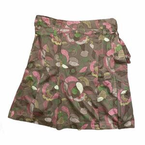 A Line Floral Taupe Pink Green Pleated Skirt EUC